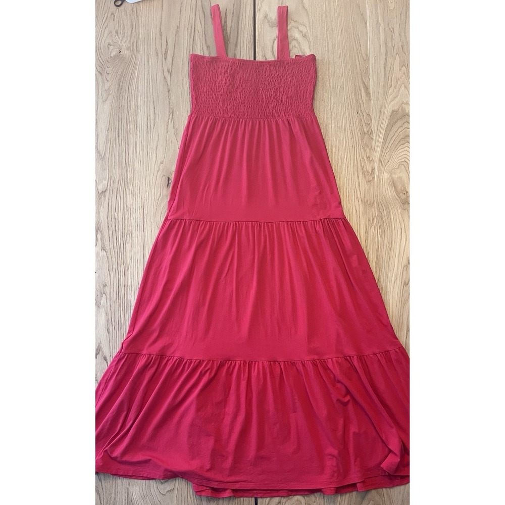 Ann Taylor Loft Red Smocked Tiered Layered Ruffle Maxi Dress Women M Petite - Picture 3 of 8
